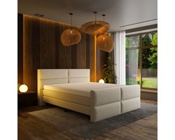 Mörgenn Luxe Boxspring Billy - Pocketvering - Luxe 4 vaks hoofdbord - Luxe 4 vaks voetbord + Luxe Suprême topper - Inclusief Dekbed en Kussens - Beige - 140x200 cm