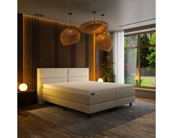 Mörgenn Luxe Boxspring Billy - Pocketvering - Luxe 6 baans hoofdbord - Luxe 4 vaks voetbord + Luxe Suprême topper - Inclusief Dekbed en Kussens - Beige - 200x200 cm