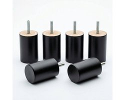 Mörgenn Meubelpoot - Boxspringpoot - Bedpoot - Rond - Hout - M8 Schroefdraad - 6 cm - Zwart - Set van 6