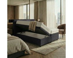 Mörgenn Opbergboxspring Havn met klep - Zonder Matras - Teddy Beige - 140x200 cm - Incl. Dekbed en Kussens