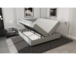 Mörgenn Opbergboxspring SENTO - Boxspring met opbergruimte - Pocketvering - Luxe topper - Incl. Dekbed en Kussens - Lichtgrijs - 160x200