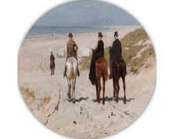 Morgenrit langs het strand - Anton Mauve schilderij rond - Paarden muurdecoratie rond - Wandcirkel Dieren - Wanddecoratie klassiek - Wandbord - Schilderijen & posters muurcirkel forex 50x50 cm