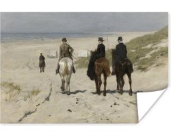 Morgenrit langs het strand - Schilderij van Anton Mauve Poster 90x60 cm - Foto print op Poster (wanddecoratie woonkamer / slaapkamer)