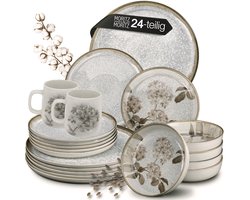 Moritz & Moritz BLOSSOM 24-delig Serviesset 6 Persoons Grijs - Porselein Koffieservies met Borden, schalen en Kopjes