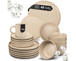 Moritz & Moritz NORDIC Serviesset 48-delig voor 12 personen met kopjes – Hoogwaardig steengoed – Taupe