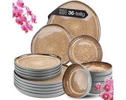 Moritz & Moritz ORGANIC 36-delige Serviesset voor 6 Personen – Modern Bordenset Beige - Aardewerk – Combinatieset met dinerborden, dessertborden, soepborden en ontbijtkommen