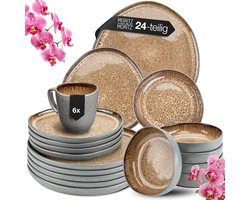 Moritz & Moritz ORGANIC Serviesset 6 Persoons - 24-delig Servies Set met Dinerbord, Soepbord, Dessertbord en Kopje - Beige