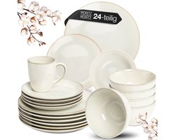 Moritz & Moritz SENSE 24-delige Serviesset voor 6 Personen – Modern Servies Aardewerk Beige – Borden set met dinerborden, dessertborden, soepborden en kopjes