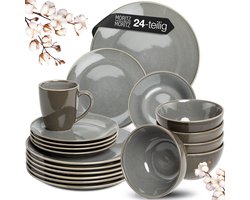 Moritz & Moritz SENSE 24-delige Serviesset voor 6 Personen – Modern Servies Aardewerk Grijs – Borden set met dinerborden, dessertborden, soepborden en kopjes