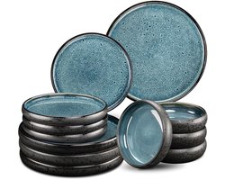Moritz & Moritz SOLID 12-delige Serviesset 4 Persoons Blauw – Modern Bordenset Aardewerk – Servies met dinerborden, dessertborden en soepborden