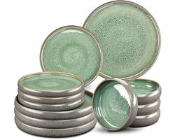 Moritz & Moritz SOLID 12-delige Serviesset 4 Persoons Groen – Modern Bordenset Aardewerk – Servies met dinerborden, dessertborden en soepborden