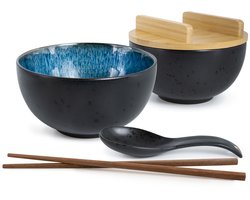 Moritz & Moritz SOLID 2-delige Ramen Bowl Blauw - voor 2 Persoons met Soeplepels & Eetstokjes