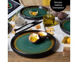 Moritz & Moritz SOLID 4-delige Dessertborden Set - Groen/Bruin - Aardewerk Borden voor 4 Persoons - 21cm