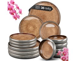 Moritz & Moritz SOLID Serviesset 12 Persoons - 36-delig Servies Set met Dinerbord, Dessertbord en Schaaltje - Keramiek - Bruin