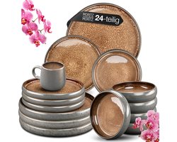 Moritz & Moritz SOLID Serviesset 6 Persoons - 24-delig Servies Set met Bord, Schaaltje en Kopje - Aardewerk - Beige