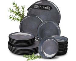 Moritz & Moritz VIDA 18-delige Serviesset 6 persoons - Keramiek Tafelservies blauw - vaatwasser-, magnetron- en krasbestendig, Borden Set met 6 Platte Borden, 6 Soepborden en 6 Ontbijtborden
