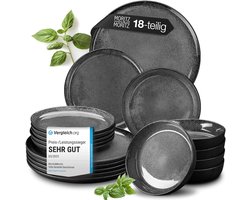 Moritz & Moritz VIDA 18-delige Serviesset voor 6 Personen – Modern Bordenset Antraciet – Servies met dinerborden, dessertborden en soepborden