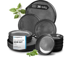 Moritz & Moritz VIDA Serviesset 12 Persoons - 36-delig Servies Set met Dinerbord, Soepbord en Dessertbord - Porselein - Antraciet