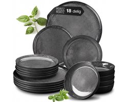 Moritz & Moritz VIDA Serviesset 6 Persoons - 18-delig Servies Set met Dinerbord, Soepbord en Dessertbord - Porselein - Antraciet