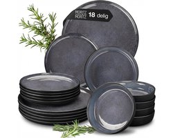 Moritz & Moritz VIDA Serviesset 6 Persoons - 18-delig Servies Set met Dinerbord, Soepbord en Dessertbord - Porselein - Blauw