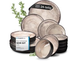 Moritz & Moritz VIDA Serviesset 6 Persoons - 24-delig Servies Set met Dinerbord, Soepbord en Ontbijtkom - Porselein - Beige
