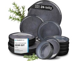 Moritz & Moritz VIDA Serviesset 6 Persoons - 24-delig Servies Set met Dinerbord, Soepbord en Ontbijtkom - Porselein - Blauw