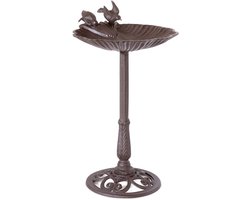 Moritz Vogelbad op Voet van Gietijzer – Vrijstaand met Sierlijke Standaard Antiek Bruin – Schelpvormige Schaal met Twee Vogels – Vogeldrinkschaal Waterschaal voor Tuin Terras en Balkon – Weerbestendig Nostalgisch Vintage Tuindecoratie