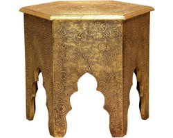 Moro Oriëntaalse bijzettafel Targa hoogte 46 x Ø 46 cm houten tafel compleet met messing ingelegd in antiek-gouden look | puur handwerk | MA77-345