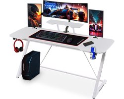 Morpheus Game Bureau - Xergonomic Gaming bureau - Game Desk - D58xB160xH74,5-92 cm - Koptelefoonhouder, bekerhouder & monitorstandaard - Carbon Fiber Coated Toplaag - Wit