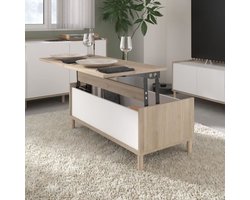 MORPHOS hefbare salontafel - B 100 x D 50 x H 43,6 cm - Rechthoekig - Wit / Eik - PARISOT