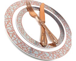 Mosaic - Servies Set, Rosé/Zilver Borden 32Stuks
