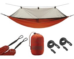 Mosquito Hammock - hangmat outdoor tot 150 kg reishangmat met muggennet - licht en compact met boombeschermer - Roiboos Tea (bruin) - kamperen - outdoor
