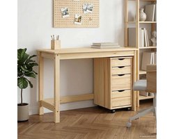 Moss met rolcontainer, 112 x 50 x 75 cm, massief grenenhout, werktafel met 4 laden, bruin
