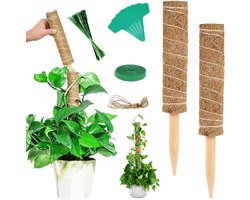Moss Pole voor Klimplanten - 2 Stuks Kokos Totemstokken met Jute Touw en Plantbinders voor Binnenplanten, Ideaal voor Groene Planten en Tuinaccessoires
