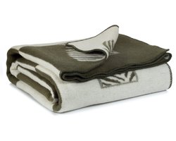 Most - Merino wollen bed deken Blad - 2 persoons - groen-wit