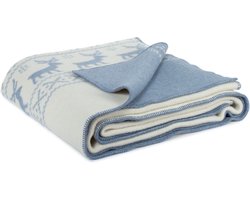 Most - Merino wollen bed deken Rendier - blauw-wit - 2 persoons