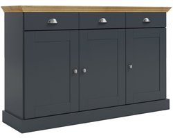 Motala - Dressoir met 3 deuren 3 laden in eiken look antraciet (80 x 125 x 35 cm)