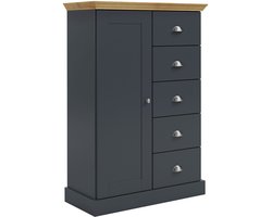 Motala|Commode met 1 deur 5 laden in houtlook antraciet