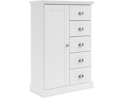 Motala|Commode met 1 deur 5 laden in houtlook wit
