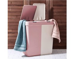Motek® - Wasmand - 40 L+40 L - 80 L - 2 Vakken met Deksel - Met Touch Deksel - Gemaakt van 100% gerecycled kunststof - 80 L - wasmand met deksel - Wassorteerder - Roze - Poeder