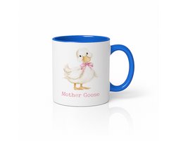 Mother Goose Koffiemok - Tweekleurig Blauw & Wit - Schattige Aquarel Eendje Illustratie