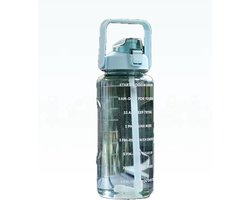 Motivatie Drinkfles- Groen- Fles- 2L fles- Waterfles met rietje- Bidon- 2 liter Waterfles- Water drinken- Fles met tijden- Sportfles