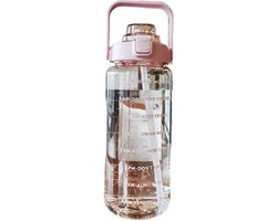 Motivatie Drinkfles- Roze- Fles- 2L fles- Waterfles met rietje- Bidon- 2 liter Waterfles- Water drinken- Fles met tijden- Sportfles