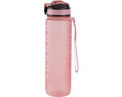 Motivatie Waterfles Rosé - 1 Liter Drinkfles - Waterfles met Rietje - Waterfles met tijdmarkering - BPA Vrij - Volwassenen - Drinkfles Kinderen