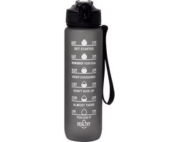 Motivatie Waterfles Zwart - 1 Liter Drinkfles - Waterfles - Waterfles met tijdmarkering - BPA Vrij - Volwassenen - Drinkfles Kinderen