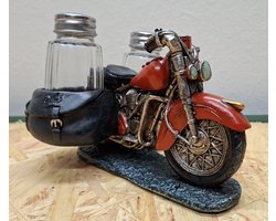 Motor Peper en zout stel - peper en zoutstel - 11cm hoog - polyresin - polystone - peper - zout - biker - Decoratie - Woonaccessoires - Beeld