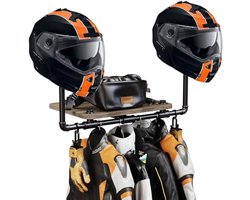 Motorhelmhouder Wandmontage 3-in-1 Helmstandaard Met 2 Handschoenclips Massief Hout En Metaal Helmhouder Hanger Rek Bruin - HOUT — voor dagelijks gebruik