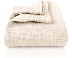 Mousseline deken 150x200 cm - 100% katoen - extra zachte katoenen deken als knuffeldeken, bedsprei, bankovertrek, bankovertrek - warme bankdeken (crème)