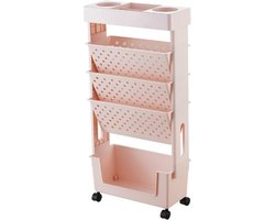 Moving Bookcase, More Layer Iges Rotatable Removable, Practical Rolling Organisation Shelf Made of Plastic with Large Capacity, (Pink), (HEEPDDgqb0786h4d-12)
