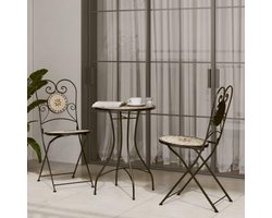 Mozaïek Bistroset - Terras Set - Buiten Zitten - Opvouwbaar Ontwerp - 50 x 70 cm - Terracotta Wit